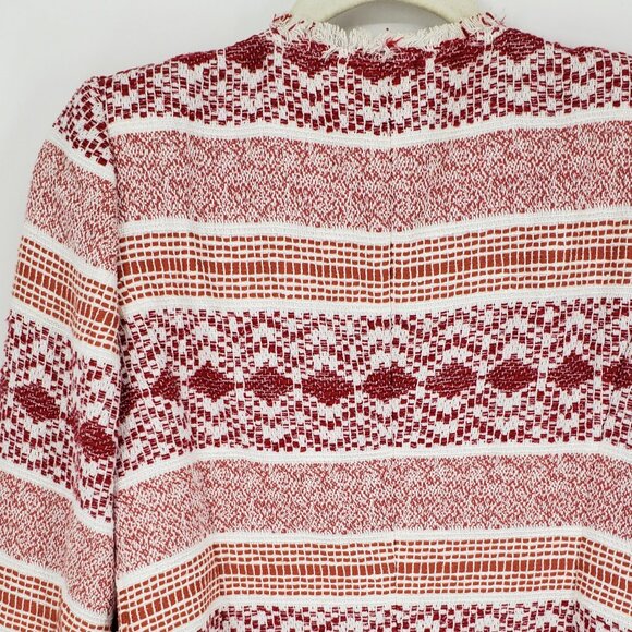 LOFT Fringe Trim Geometric Tweed Open Front Blazer Jacket 4 Red Orange - Picture 7 of 9